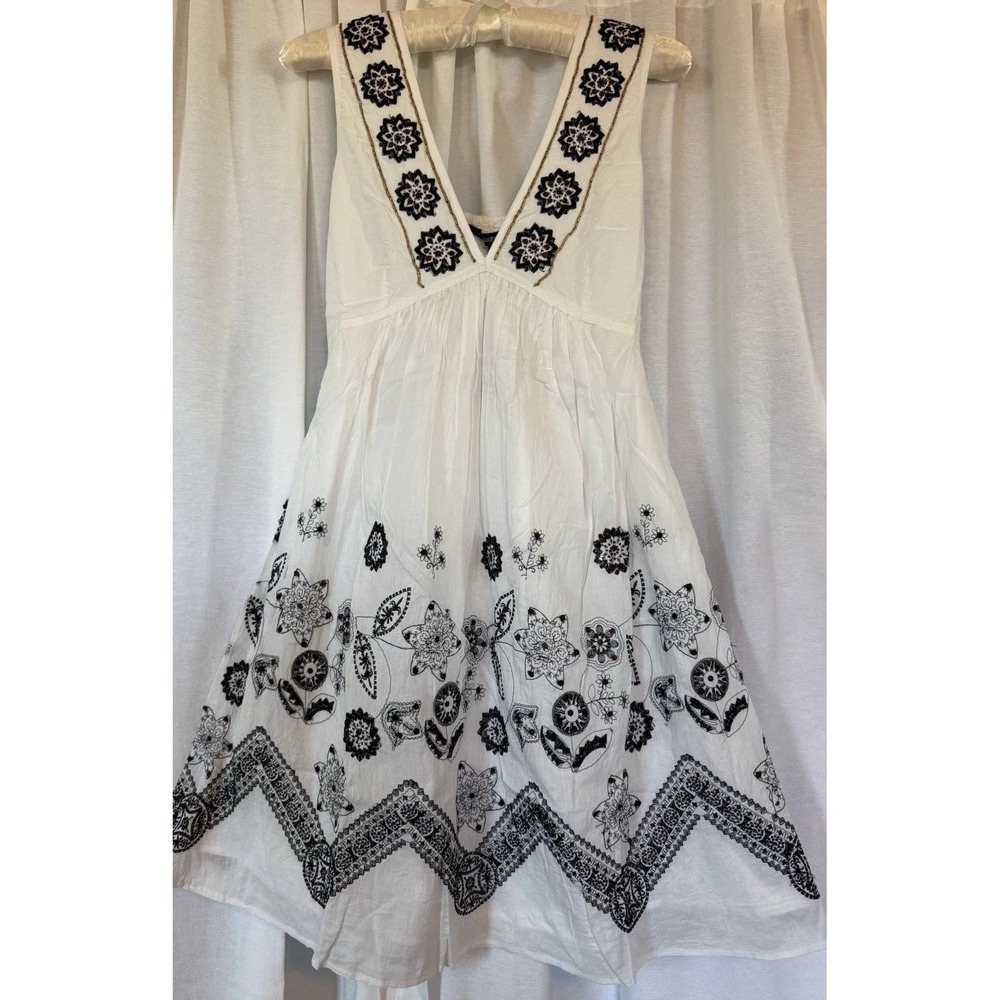 Chaudry Dress NWT Summer Black And White Sundress Beaded Boho Beach Vacation